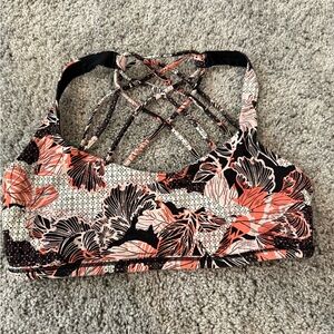 Lululemon Athletica Black and Pink Floral Sports Bra